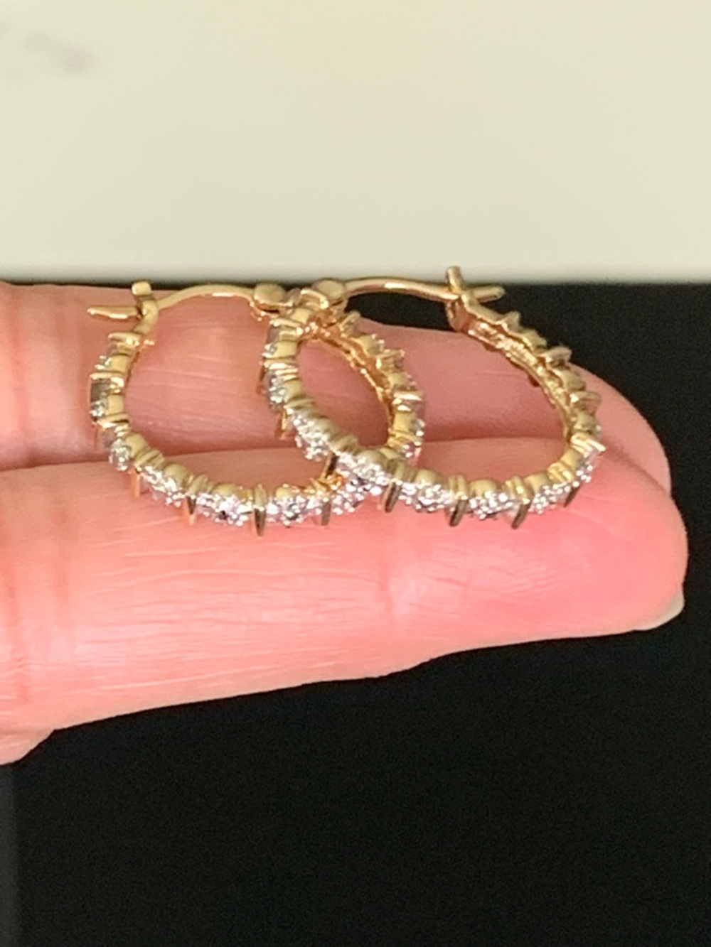 VTG 10k Gold Over 925 Sterling Silver  Diamond Round Hoop Earrings